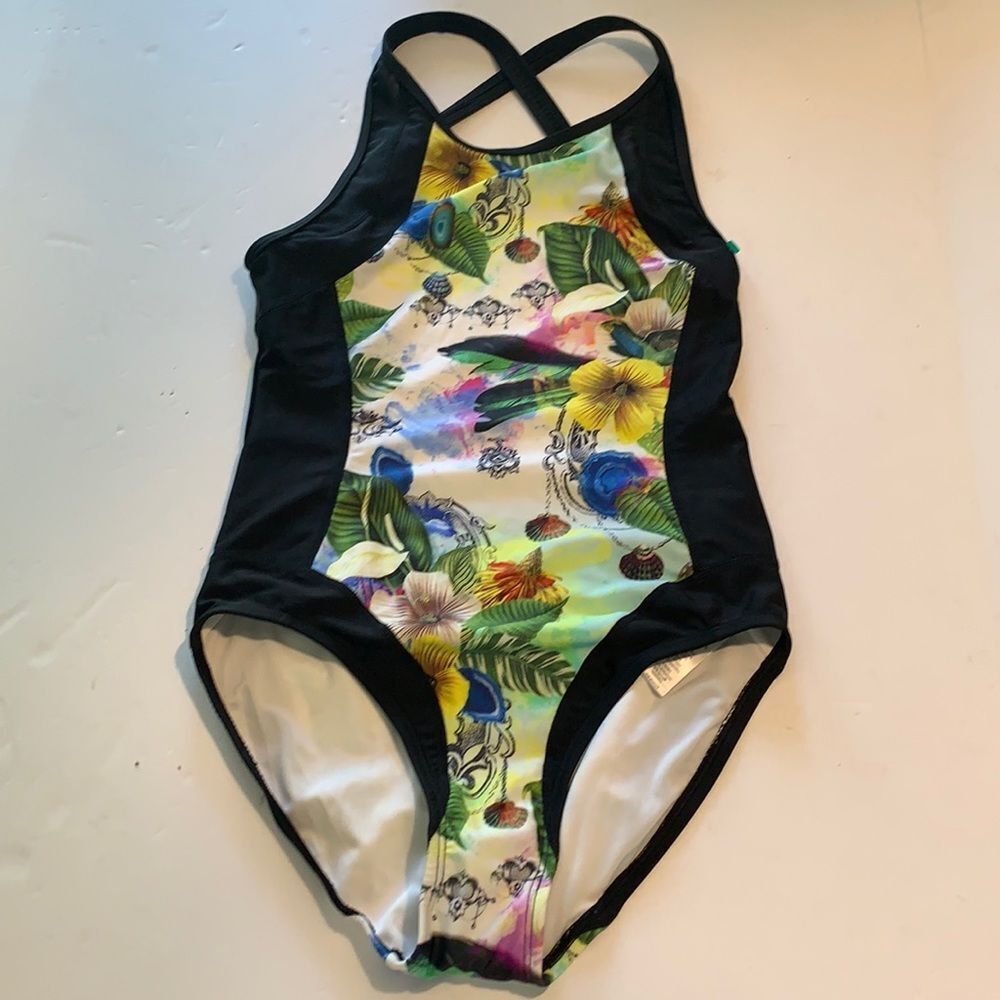 Athleta one piece black floral swimsuit